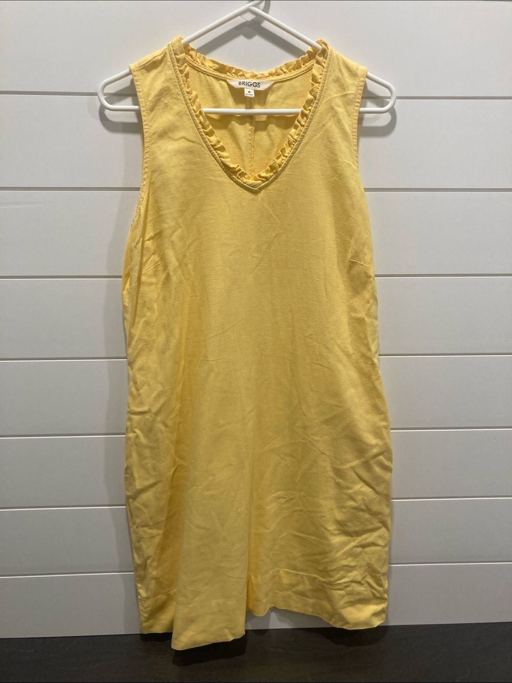 Briggs Yellow Linen Blend Ruffle V-Neck Shift Dress - Size Medium- EUC